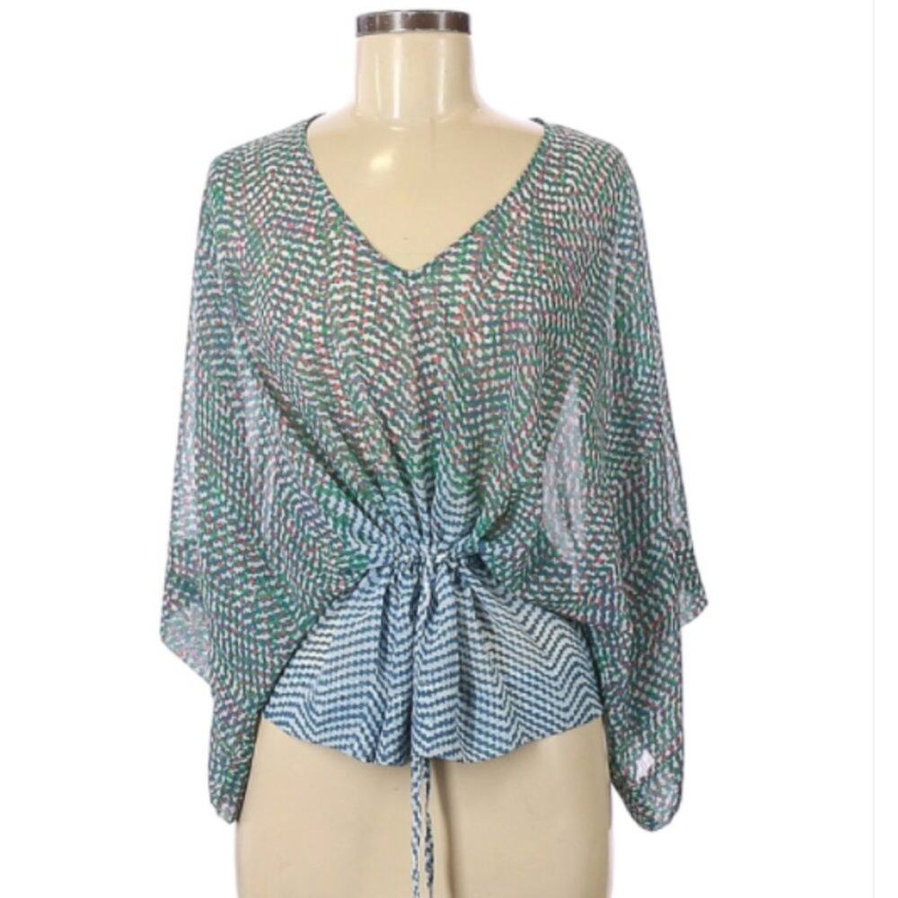 CAbi 3/4 blue pink green Sleeve Blouse Size S